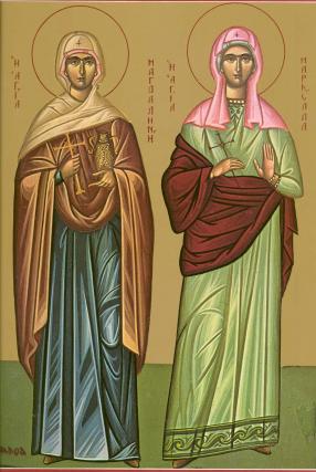 Sfânta Mironosiță, întocmai cu Apostolii, Maria Magdalena și Sfânta Muceniță Marcelia