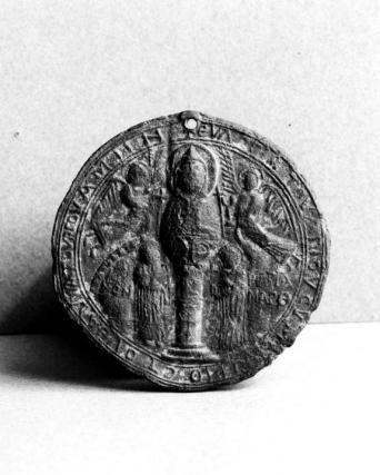 Medalion reprezentând în centru pe Sfântul Simeon din Muntele Minunat încununat de către arhangheli