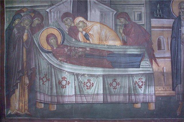 Adormirea Sfintei Ana - frescă de la mănăstirea Gracanica, Serbia, sec. XIV