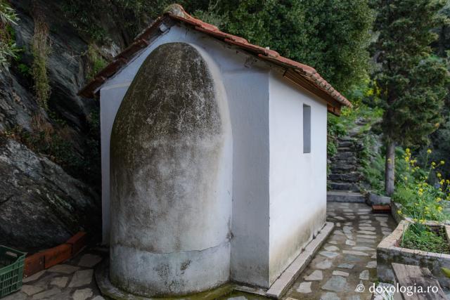 Închinare la peștera Sfinților Luca și Ilarion de la Schitul „Sfânta Ana” – Athos / Foto: Pr. Silviu Cluci Schitul „Sfânta Ana” – Athos