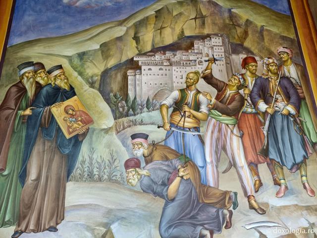 Salvarea unor părinți de sabia turcilor - Minuni ale Icoanei Maicii Domnului de la Mega Spileo zugrăvite în interiorul mănăstirii