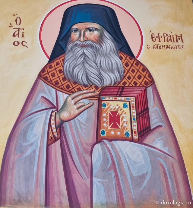 Sfântul Efrem Katunakiotul - Pleiadă de sfinți contemporani regăsiți în pictura bisericii mănăstirii Milesi din Grecia