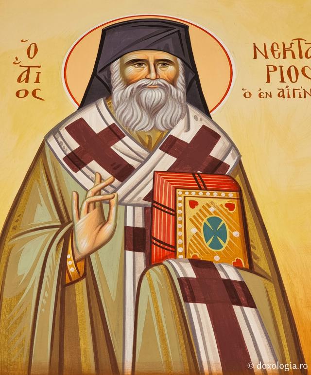 Sfântul Nectarie - Pleiadă de sfinți contemporani regăsiți în pictura bisericii mănăstirii Milesi din Grecia