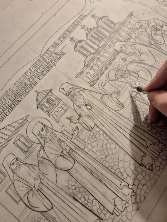 (Foto) Din atelier, pentru veșnicie: desenele Anei-Maria Zară pentru raclele Cuvioșilor Cleopa și Paisie de la Sihăstria
