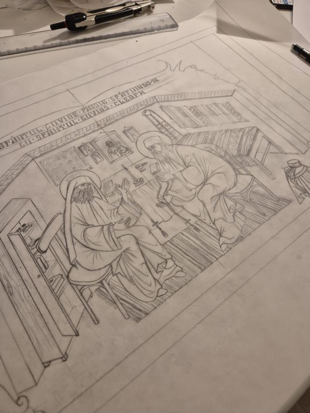 (Foto) Din atelier, pentru veșnicie: desenele Anei-Maria Zară pentru raclele Cuvioșilor Cleopa și Paisie de la Sihăstria
