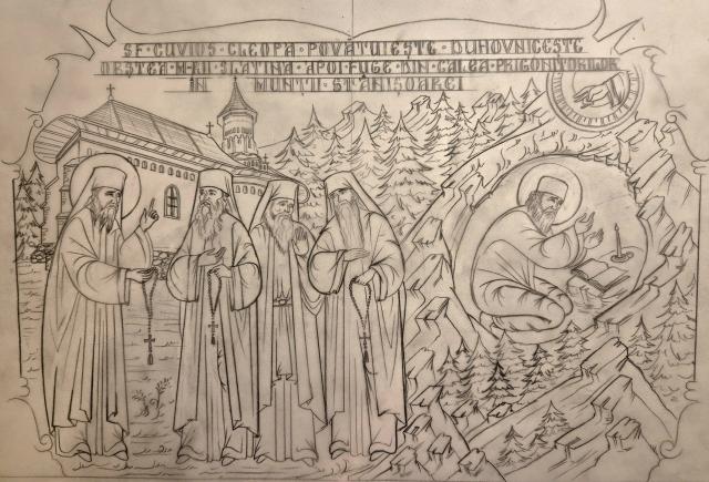 (Foto) Din atelier, pentru veșnicie: desenele Anei-Maria Zară pentru raclele Cuvioșilor Cleopa și Paisie de la Sihăstria