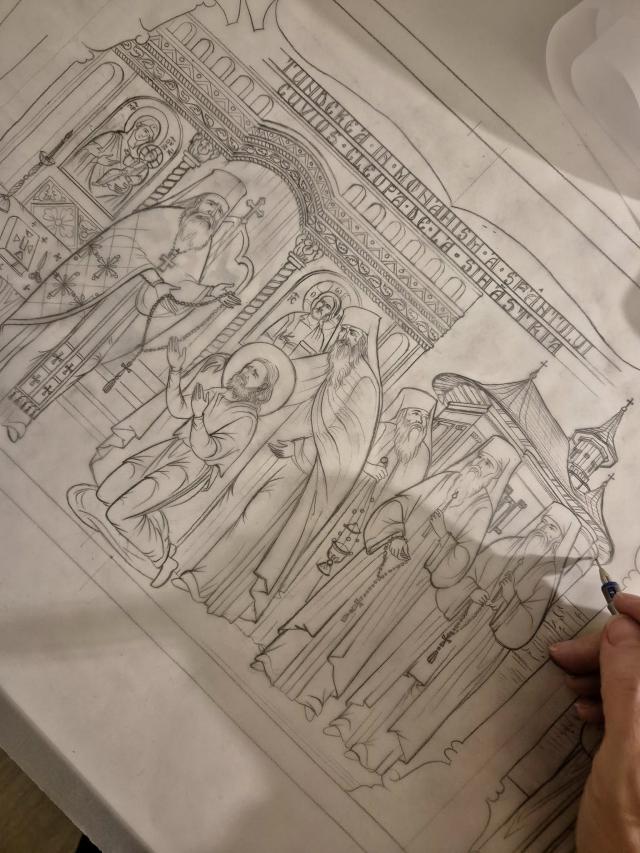 (Foto) Din atelier, pentru veșnicie: desenele Anei-Maria Zară pentru raclele Cuvioșilor Cleopa și Paisie de la Sihăstria