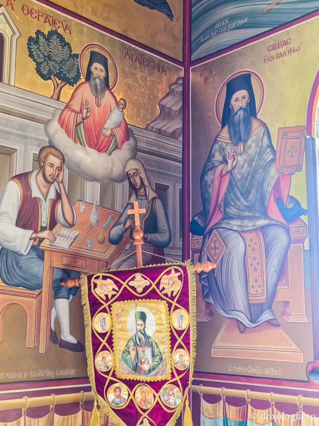 Scene din viața și minunile Sfântului Cuvios Sava cel Nou, zugrăvite în biserica mănăstirii sale din Kalymnos