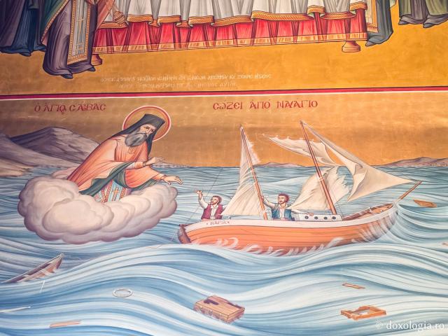 Scene din viața și minunile Sfântului Cuvios Sava cel Nou, zugrăvite în biserica mănăstirii sale din Kalymnos