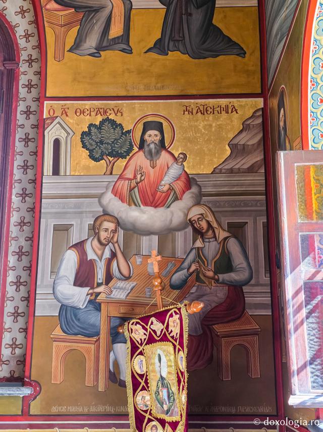 Scene din viața și minunile Sfântului Cuvios Sava cel Nou, zugrăvite în biserica mănăstirii sale din Kalymnos