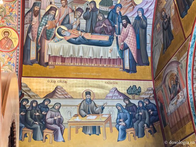 Scene din viața și minunile Sfântului Cuvios Sava cel Nou, zugrăvite în biserica mănăstirii sale din Kalymnos