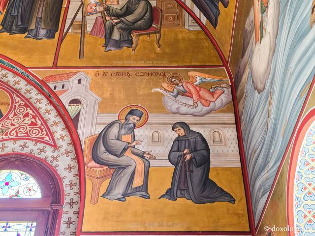 Scene din viața și minunile Sfântului Cuvios Sava cel Nou, zugrăvite în biserica mănăstirii sale din Kalymnos