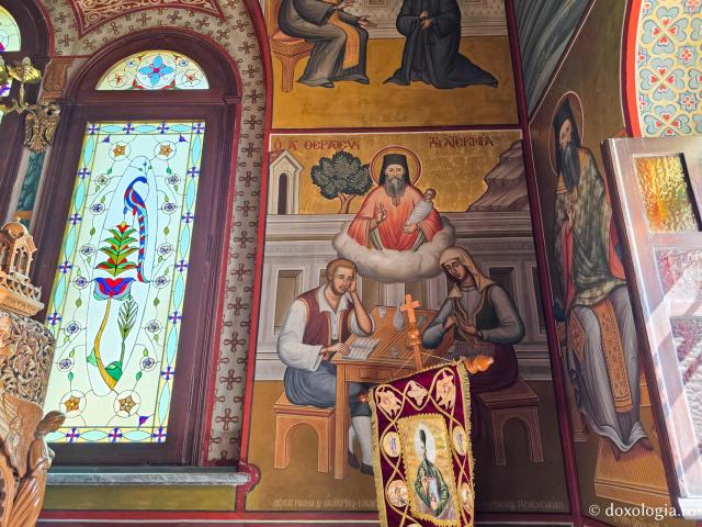 Scene din viața și minunile Sfântului Cuvios Sava cel Nou, zugrăvite în biserica mănăstirii sale din Kalymnos