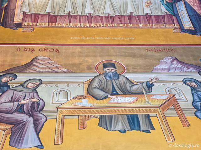 Scene din viața și minunile Sfântului Cuvios Sava cel Nou, zugrăvite în biserica mănăstirii sale din Kalymnos