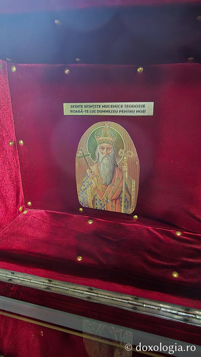 Racla cu moaștele Sfântului Sfințit Mucenic Teodosie de la Mănăstirea Brazi, mitropolitul Moldovei