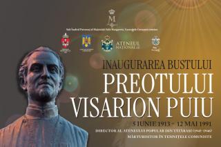 afiș inaugurarea bustului preotului Visarion Puiu