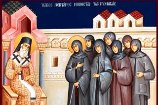 Sfântul Ierarh Nectarie împreună cu monahiile de la Mănăstirea „Sfânta Treime” din Eghina