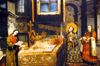 Sfântul Ierarh Ioan Gură de Aur, Arhiepiscopul Constantinopolului săvârșind Sfânta Liturghie