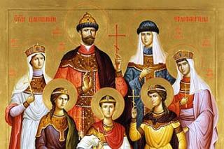Sfinții Țari Mucenici Romanov: Nicolae și Alexandra și fiii lor Olga, Tatiana, Maria, Anastasia și Alexei