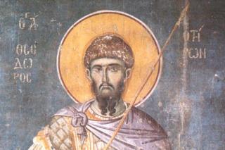 Sfântul Mare Mucenic Teodor Tiron - frescă din secolul al XIV-lea, de la Sfântul Munte Athos