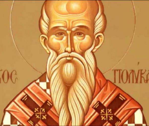 Troparul Sfântului Sfințit Mucenic Policarp, Episcopul Smirnei  (în limba greacă)