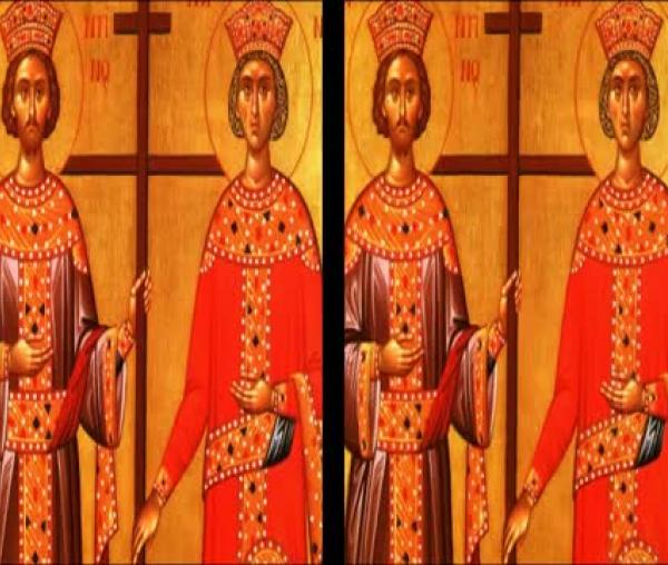 Troparul Sfinților Împărați, întocmai cu apostolii, Constantin și mama sa, Elena (în limba greacă)