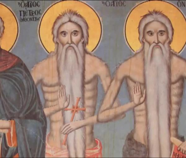 Troparul Sfântului Cuvios Petru Atonitul și al Sfântului Cuvios Onufrie cel Mare (în limba greacă)