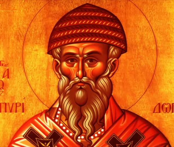 Troparul Sfântului Ierarh Spiridon, Episcopul Trimitundei (în limba greacă)