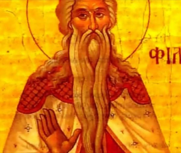 Troparul Sfântului Cuvios Filaret cel Milostiv (în limba greacă)