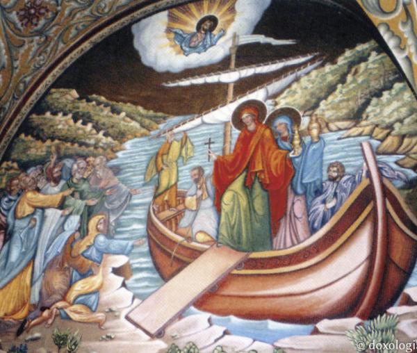 Sfânta Maria Magdalena și Sfânta Maria lui Cleopa în barcă în Zakynthos