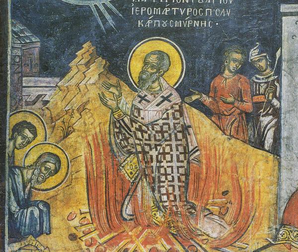 Martiriul Sfântului Sfințit Mucenic Policarp, Episcopul Smirnei