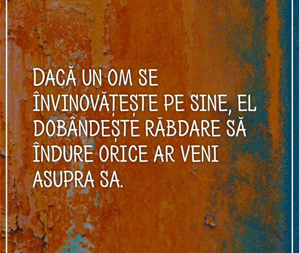 Dacă un om se învinovățește pe sine, el dobândește răbdare să îndure orice ar veni asupra sa