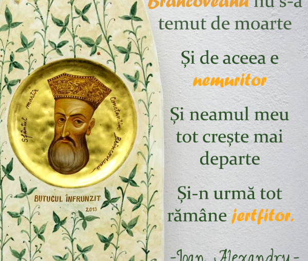 Brâncoveanu nu s-a temut de moarte / Și de aceea e nemuritor / Și neamul meu tot crește mai departe / Și-n urmă tot rămâne jertfitor