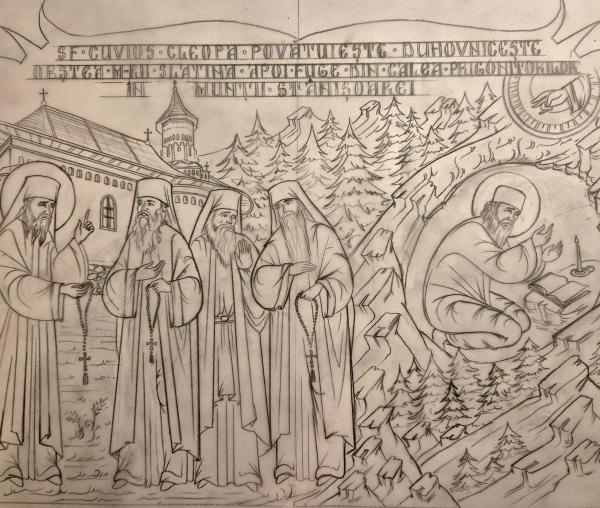 (Foto) Din atelier, pentru veșnicie: desenele Anei-Maria Zară pentru raclele Cuvioșilor Cleopa și Paisie de la Sihăstria