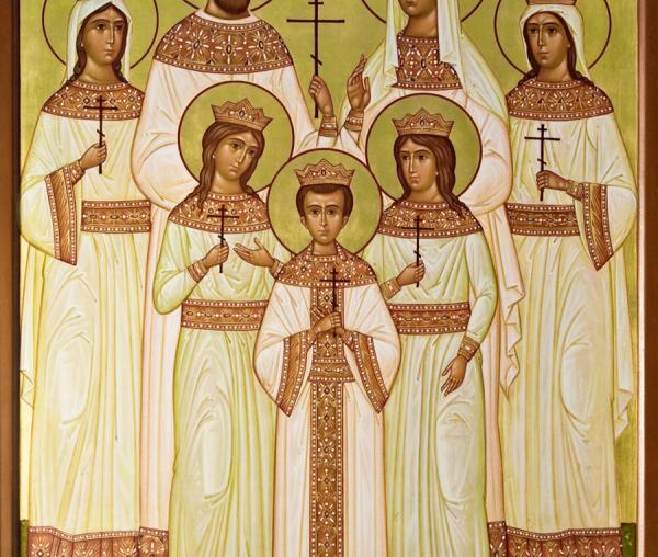 Sfinții Țari Mucenici Romanov: Nicolae și Alexandra și fiii lor Olga, Tatiana, Maria, Anastasia și Alexei