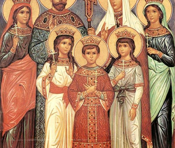 Sfinții Țari Mucenici Romanov: Nicolae și Alexandra și fiii lor Olga, Tatiana, Maria, Anastasia și Alexei