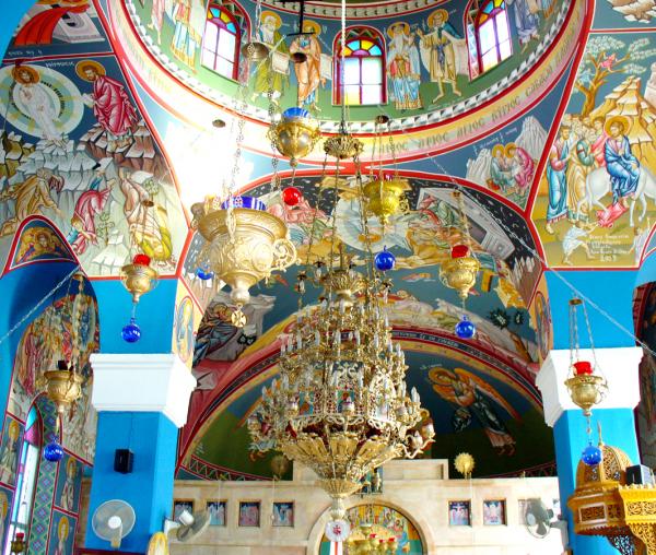 Frescă din Biserica Sfântul Prooroc Elisei unde se păsrează dudul lui Zaheu vameşul - Ierihon, Israel