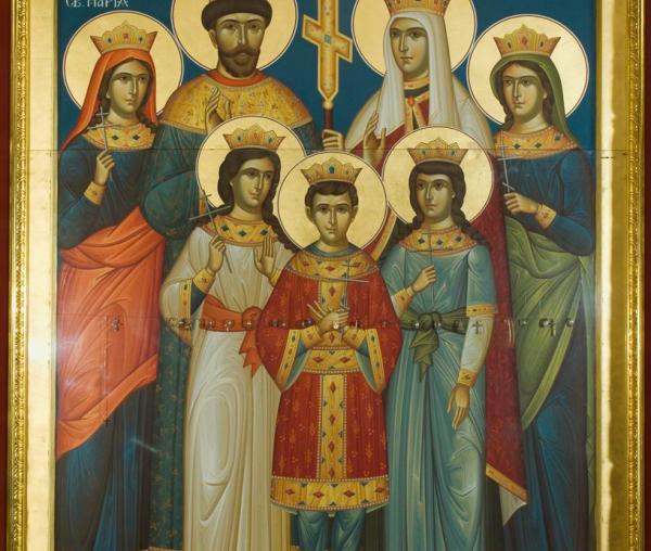 Sfinții Țari Mucenici Romanov: Nicolae și Alexandra și fiii lor Olga, Tatiana, Maria, Anastasia și Alexei
