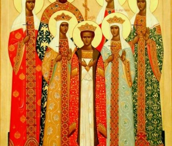 Sfinții Țari Mucenici Romanov: Nicolae și Alexandra și fiii lor Olga, Tatiana, Maria, Anastasia și Alexei