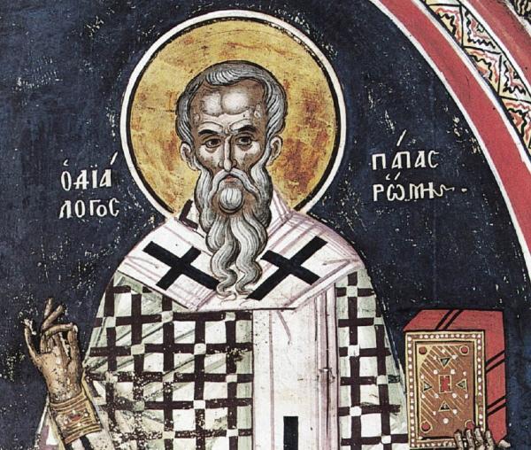 Sfântul Ierarh Grigorie Dialogul, Episcopul Romei - frescă de la 1547 - Mănăstirea Dionisiou