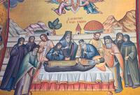 Scene din viața și minunile Sfântului Cuvios Sava cel Nou, zugrăvite în biserica mănăstirii sale din Kalymnos
