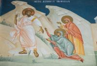 frescă cu mironosițele și Hristos Înviat