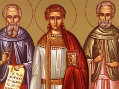 Troparul Sfinților Mucenici Gurie Mărturisitorul, Samona și Aviv diaconul (în limba greacă)