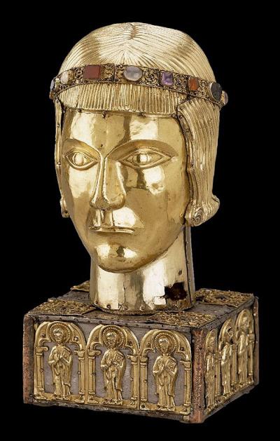 Relicvariu cuprinzând moaște ale Sfântului Eustatie, Bizanț, sec. al X-lea, Harbaville Triptych (Luvru) Moaștele Sfântului Mare Mucenic Eustatie