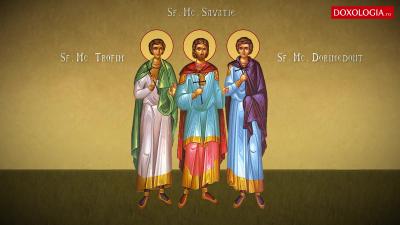 Troparul Sfinților Mucenici Dorimedont, Trofim și Savatie Troparul Sfinților Mucenici Dorimedont, Trofim și Savatie