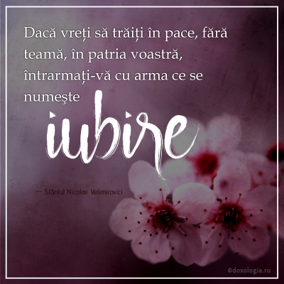 Dacă vreţi să trăiţi în pace, fără teamă, în patria voastră, întrarmaţi-vă cu arma ce se numeşte iubire Dacă vreţi să trăiţi în pace, fără teamă, în patria voastră, întrarmaţi-vă cu arma ce se numeşte iubire