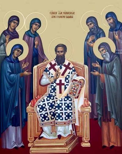 Sfinții Cuvioși Palamiți: părinții Sfântului Ierarh Grigorie Palama, Constanțiu și Caloni (Cali), frații săi, Teodosie și Macarie, și surorile lui, Epiharia și Teodota