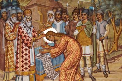 Ungerea Sfântului Voievod Ștefan cel Mare ca domn de către Mitropolitul Teoctist I al Moldovei şi Sucevei