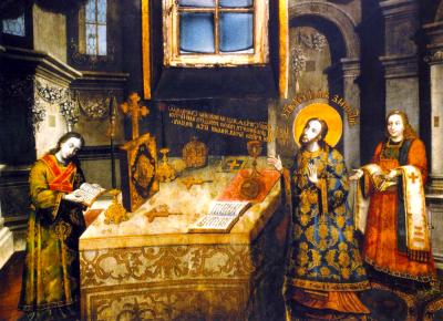 Sfântul Ierarh Ioan Gură de Aur, Arhiepiscopul Constantinopolului săvârșind Sfânta Liturghie