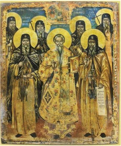 Sfântul Nou Mucenic Damian, împreună cu alţi Sfinţi Părinţi de la Mănăstirea Filotheou